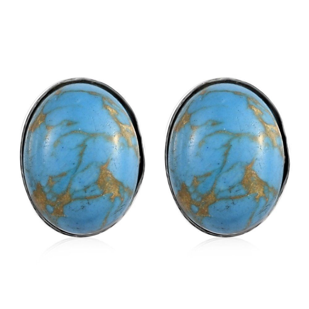 Mojave Blue Turquoise Solitaire Stud Earrings In Sterling Silver